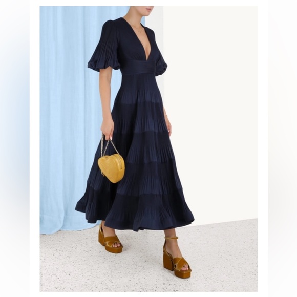 Gorgeous zimmermann pleated midi dress Sz 3 (US 8) black with white polka dots - Picture 5 of 14